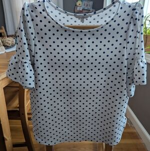 Green Envelope Navy Polka Dot Blouse